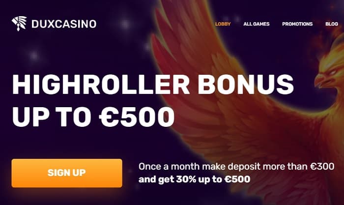 Dux Casino 20 exclusive free spins no deposit bonus code